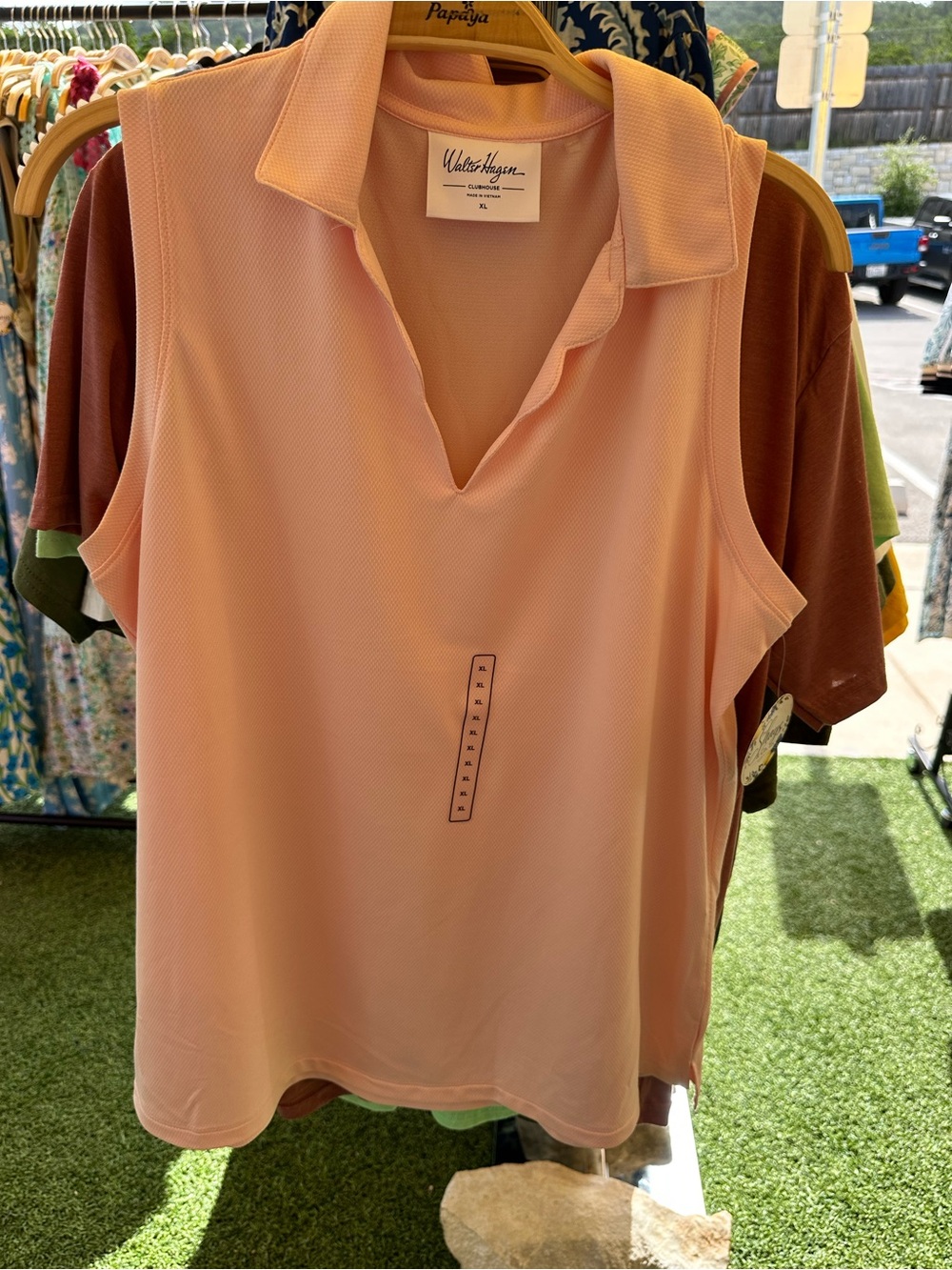 Walter Hagen Peach V-Neck Sleeveless Polo Tank